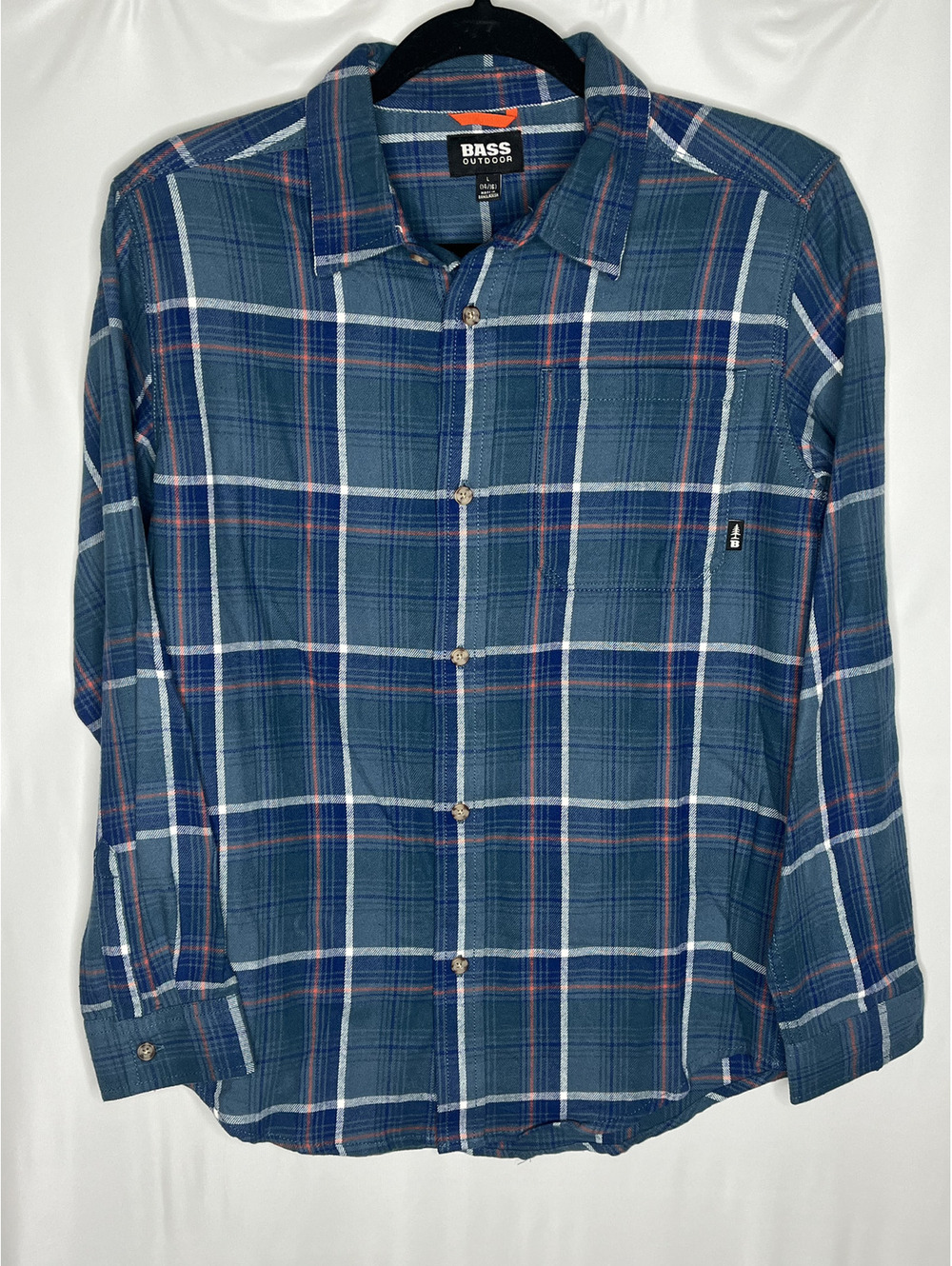NWT Bass Outdoor Boy's Blue/Plaid Button Down Shirt Size L (14/16)
